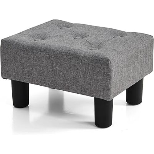 BRIAN & DANY Small Foot Stool, Linen Foot Stools with Legs, Stable Small Footstool for Living Room, Grey