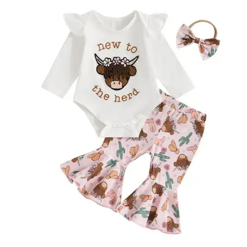 NEW TO THE HERD Cactus Bellbottoms Outfit - 0-3 moos