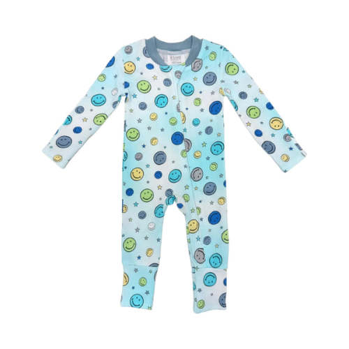 happy blue lace trim flip footie