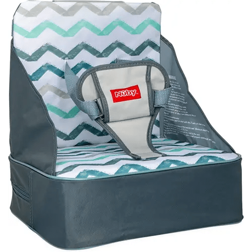 Nuby Easy Go Booster Seat - Travel Booster Seat for Babies and Toddlers - Holds Up To 50 Pounds - 9+ Months - Gray Chevron