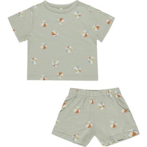 Beach Ball Print Cotton T-Shirt & Shorts Set, 6-12M