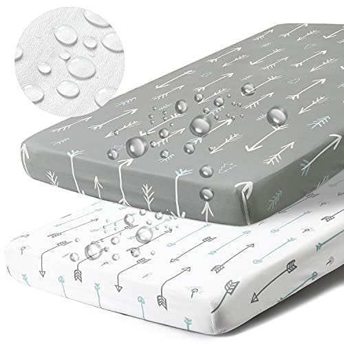 Baby-Pack-n-Play-Playard-Sheets-BORPRES Waterproof Portable Playard Mattress Covers,for Boys Girls,Jersey Knit,Large Spandex, Arrow Design,2 Pack