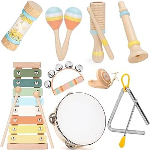 Baby Musical Instruments Set Wooden Montessori Toys for Toddlers 1-3 Percussion Instruments Set Modern Boho Music Toys for Kids Preschool Educational.