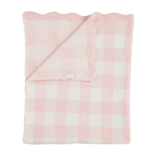 Pink Gingham Chenille Blanket | Charming Contrast Scallop Edge | Mud Pie