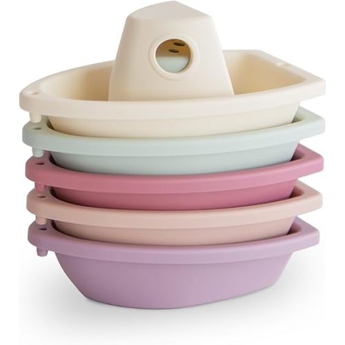 mushie Stackable Bath Boats Toy (Petal) | Floating Bathtub Toys for Baby & Toddler, Set of 5 | Made in Denmark