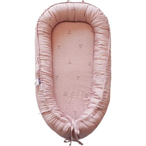 Infant Lounger, Baby Nest Cover for Baby Girls & Boys, Newborn Essentials for Baby 0-12 Months, 100% Cotton Breathable (Cherry_Muslin)