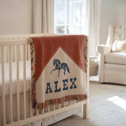 Personalized Cowboy Woven Baby Blanket, Western Cowboy Boys Blanket, Heirloom Blanket, Newborn Name Blanket, Baby Name Blanket, Woven Throw