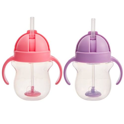Munchkin 7oz/2pk Plastic Any Angle Click Lock Weighted Straw Trainer Sippy Cups - Pink/Purple: BPA-Free, Leakproof Design