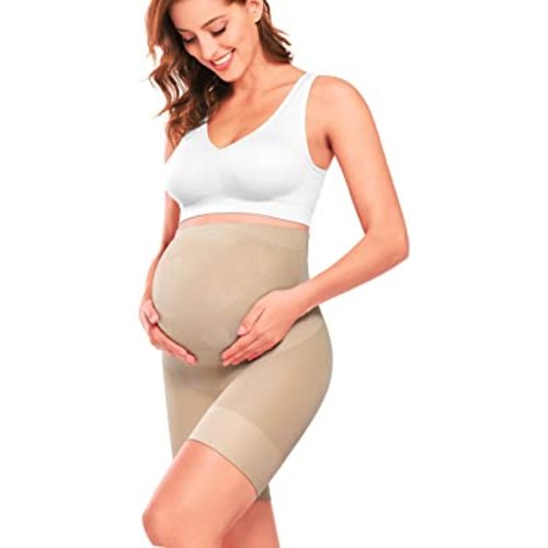 “Baby Bump” Premium Maternity Shapewear, High Waisted Mid-Thigh Pregnancy Underwear Prevent Chaffing Soft Adominal Support