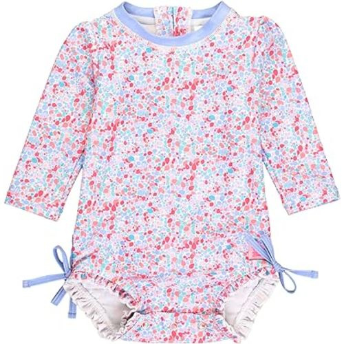 RuffleButts® Girls UPF 50+ Sun Protection Long Sleeve One Piece Swimsuit with Zipper