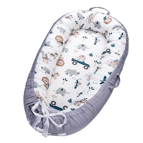 Infant Support Cushions | Baby Lounger | Organic Cotton Infant Lounger | Reversible, Adjustable & Portable Floor Lounger | Supervised Use | Soft, Breathable, Washable Cover(Animal)