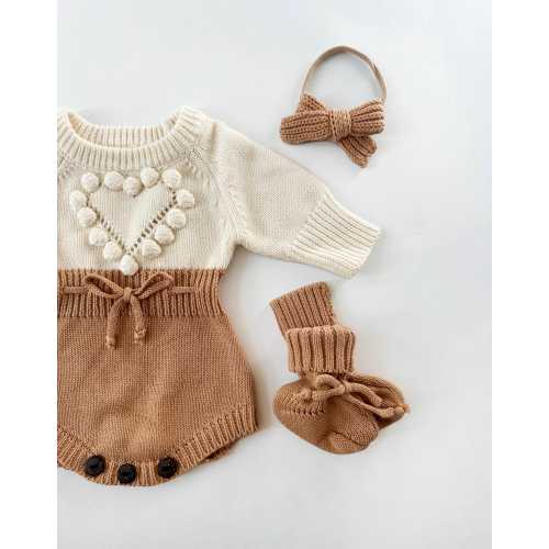 Baby Girl knit HEART ROMPER | Options + Sets| Bow Booties socks | Copper Heart