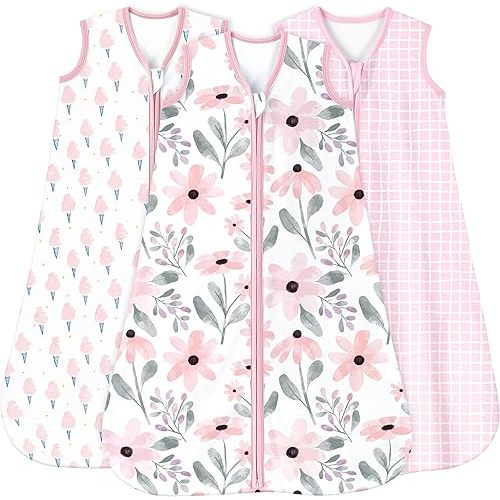 Yoofoss Baby Sleep Sack 6-12 Months 0.5 Tog Wearable Blanket for Baby, 3 Pack 100% Cotton Infant Toddler Sleeping Sack 2-Way Zipper Lightweight Sleep Sack