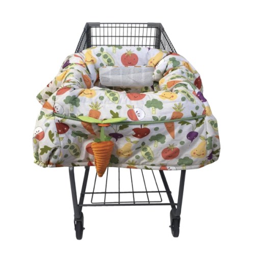 Boppy Shopping Cart Cover, Farmer’s Market Veggies, Cart Cover for Babies with Soft 360-Degree Coverage, Safety Harness, and SlideLine Toy Tether with Plush Carrot Included, 6mo+