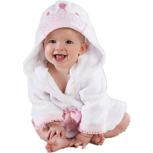 Baby Girl Bathrobes Wash Waddle Princess Crown Hooded Robe Girls bath robe towel Terry Cotton Ultra Absorbent - Small(0-18 Month) - White Princess