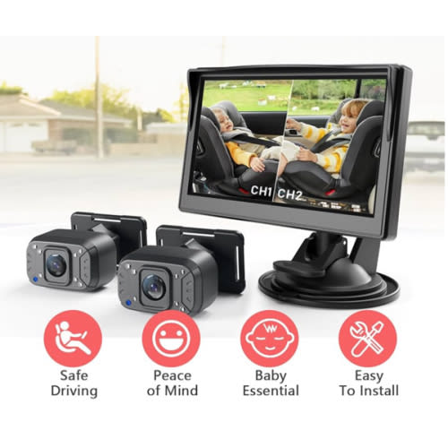 Itomoro Baby Car Camera, Dual Channel 5 inch Display with 2 IR Night Vision Camera, Easily Install Baby Car Mirror 1080P Clear Car Baby Camera for Rear Facing Seat Backseat ACZ403