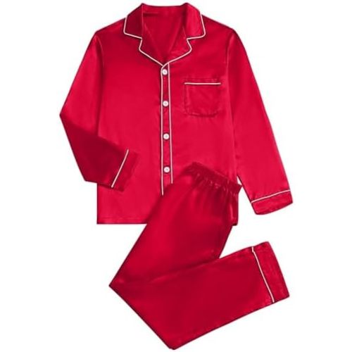 2025 Family Satin Christmas 𝐏a𝐣amas Sets Solid Silk Xmas 𝐏𝐣s Matching Sets Soft 𝗦leepwear for Mens
