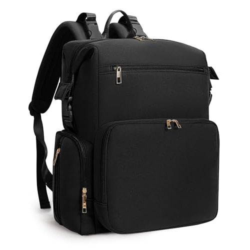 CEI-CEI Neoprene Diaper Bag Backpack with Changing Pad, Large Newborn Baby Maternity Bags Travel Tote with Insulated Pockets (Black)
