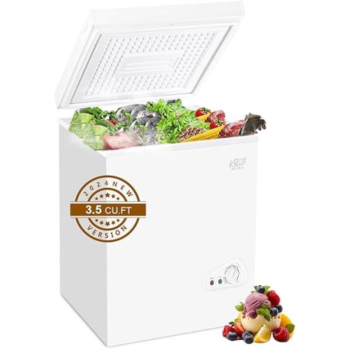 3.5 Cu.Ft Chest Freezer Compact Deep Freezer with Top Mini 7 Gears Temperature Control Open Door and Removable Storage Basket White