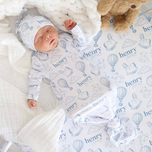 Up In The Clouds Personalized Newborn Baby Knot Gown