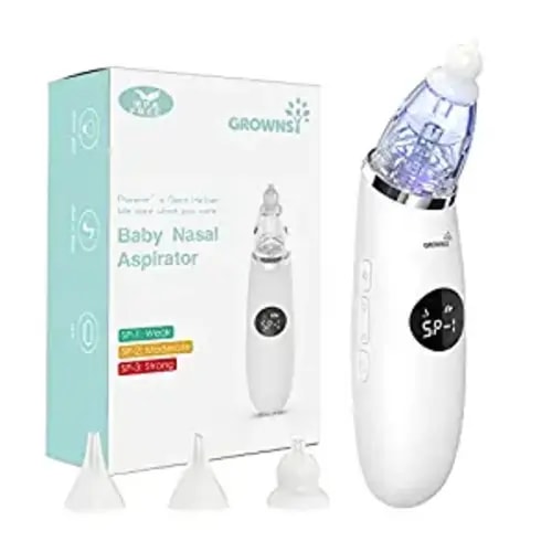 Baby Nasal Aspirator | Baby Nose Sucker | Baby Nose Cleaner, Automatic Booger Sucker for Baby, Rechargeable, with Pause & Music & Light Soothing Function - Grey