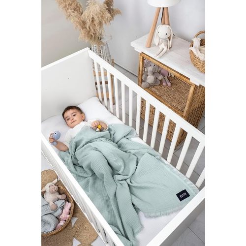 Muslin Swaddle Blankets, 4 Layer Baby Blue Swaddle Blanket - 100% Organic Turkish Cotton Baby Blanket, Swaddles for Newborns, Baby Wrap for Boys - Girls - Perfect