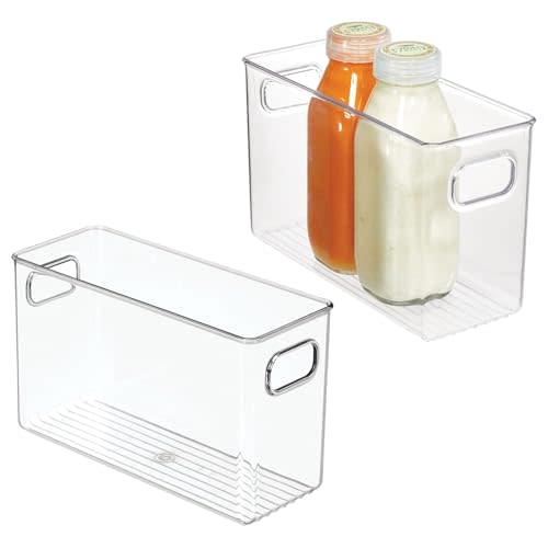 iDesign Pantry Storage Bins with Handles - Organizer Bins for Cabinets or Fridge - Set of 2 - Clear