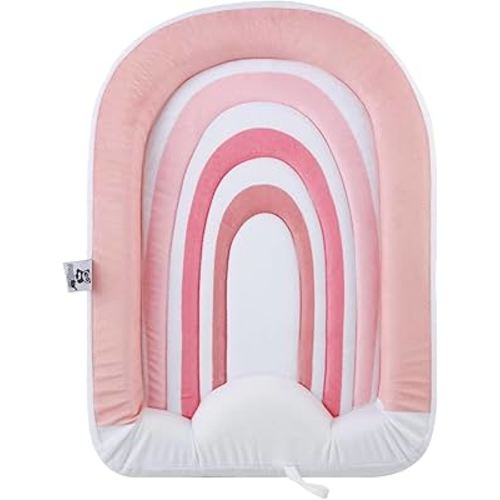 PandaEar Baby Bath Pad for Infant Newborn | Bath Seat Soft Rainbow Cushion Mat for Sink Bathtub Essentials Shower Gift (Pink)