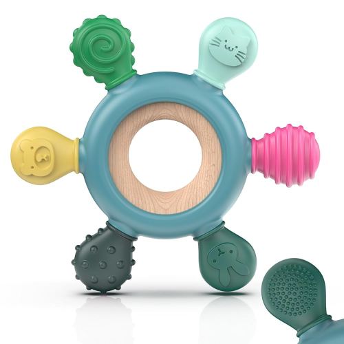 akolik Teething Toys for Babies, Baby Teethers Toy Teething Ring Silicone, Grasping Teething Toy, BPA Free Teething Newborn Accessories for Baby 0 3 6 9 12 18 Months (Blue B)