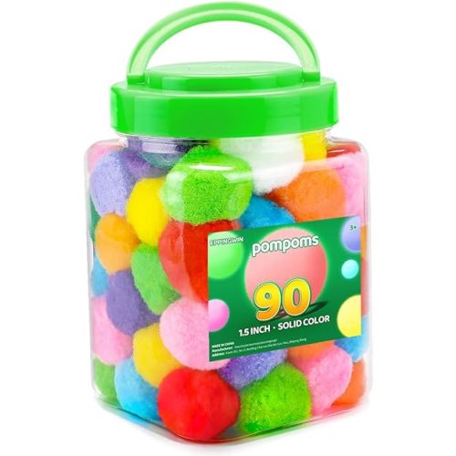 Eppingwin 90PCS Multicolor Pom Poms, 1.5 Inch Soft Pompoms for Crafts, Assorted Colors 4CM Big Pompoms for Arts & Crafts DIY Projects
