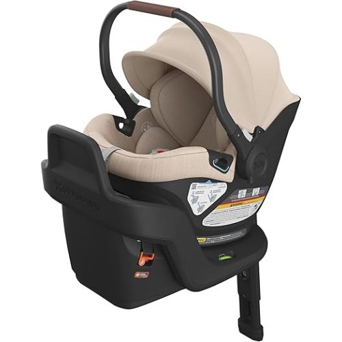 UPPAbaby Aria Lightweight Infant Car Seat/Just Under 6 lbs for Easy Portability/Base with Load Leg + Infant Insert Included/Direct Stroller Attachment/Declan (Oat Mélange/Chestnut Leather)