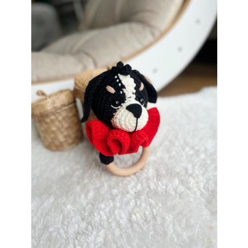 Crochet Rattle, Cute Bernese Mountain Dog Rattle, Berner Sennenhund Toy, Baby Shower Gift, Christening Gift, New Baby Gift