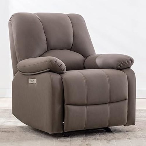 Watson & Whitely Power Recliner Chair for Adults, Fabric Electric Glider Reclining Chair for Living Room and Nursery, Upholstered Rocker Recliner with USB Port, Deep Taupe