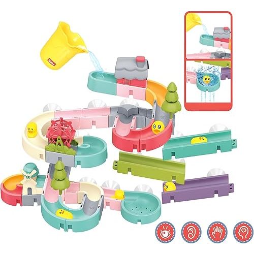62 PCS Duck Slide Bath Toys,DIY Building Kit for Ages 5-7,Bathtub Bath Toys for Kids Ages 3-5,Birthday Gift for Toddler Boys & Girls