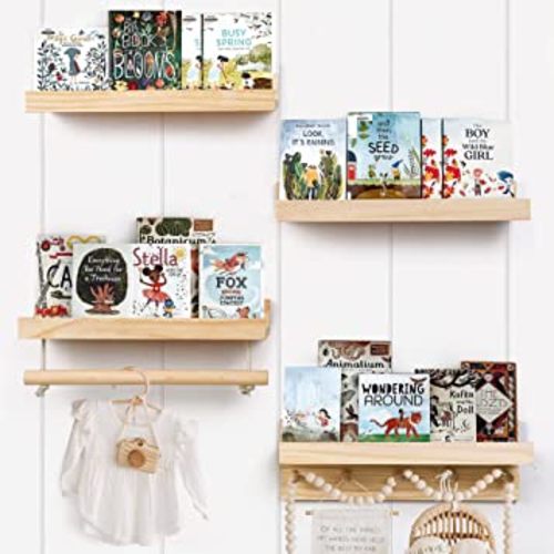 COMAX Kids Floating Book Shelves for Wall Nursery, Hanging Book Shelf Wall Mount Bookshelf Organizer for Kids Room Toddler Baby Bedroom, Small Wood Floating Shelves Kids Bookshelf Reading Nook