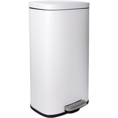 Arlopu 8 Gallon Step Trash Can, Stainless Steel Garbage Bin, Soft-Close Rubbish Bin with Removable Plastic Inner Bucket, Fingerprint-Proof, Lid Dustbin, Suit for Kitchen Home (White, 30L)