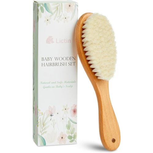 Lictin Baby Hair Brush, Natural Soft Goat Hair Brush, Newborn Cradle Cap Brush for Boys and Girls, Newborn Baby Essentials, Perfect Registry Gift