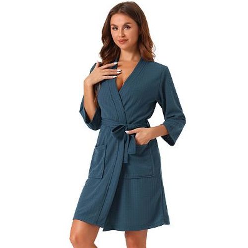 Womens Waffle Bathrobe Soft Kimono Spa And Bath Mid-length Robes