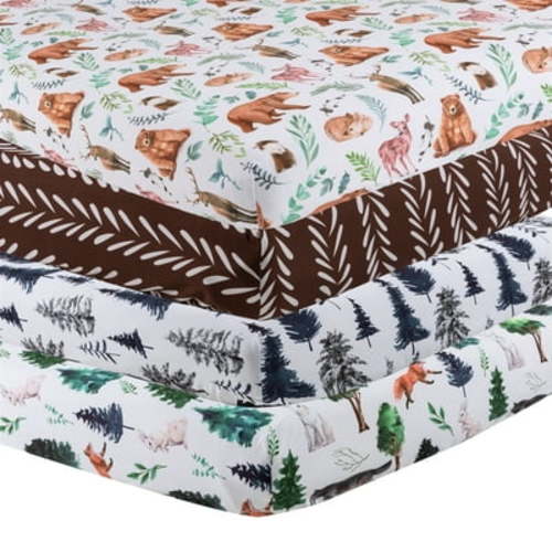 rezipo Crib Sheets Set 4-Piece 120 Thread Count Animals & Insects Green Woodland Polyester Fitted