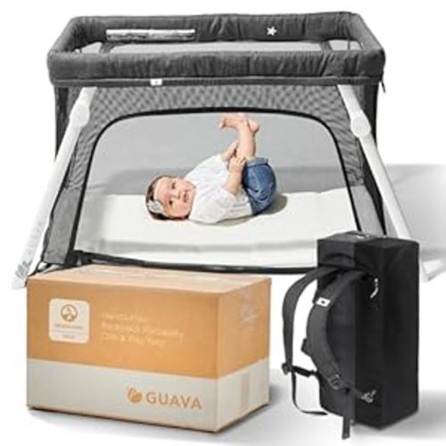 Guava Lotus Travel Crib with Lightweight Backpack Design | Certified Baby Safe Portable Crib | Folding Play Yard with Comfy Mattress for Babies & Toddlers | Compact Baby Travel Bed