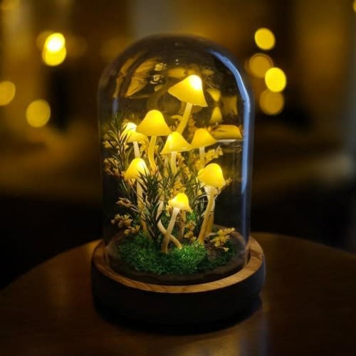 Enchanted Forest Mushroom Lamp, Yellow Night Light - Table Top Decor for a Magical Home