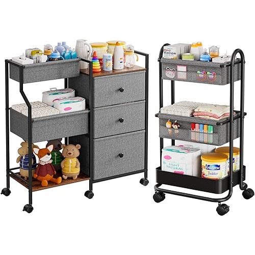 2 Packs Baby Organizers and Storage Cart, large one with drawers and classic one with dividers