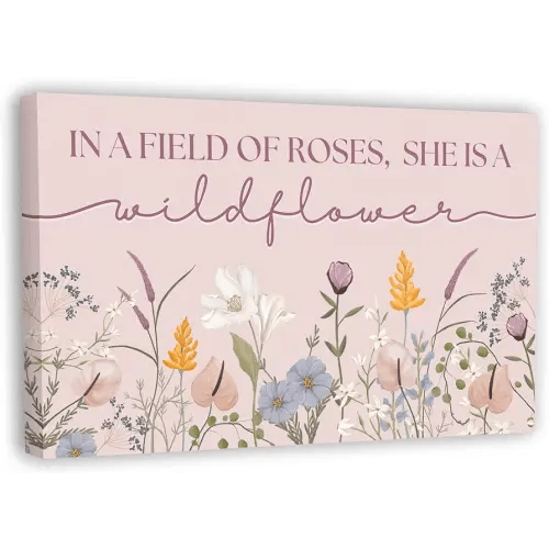 Nursery Wall Art Décor For Baby Girl Room - Pink Framed Canvas 16.5 x 10 - Toddler, Children's Floral Boho Bedroom Wall Décor
