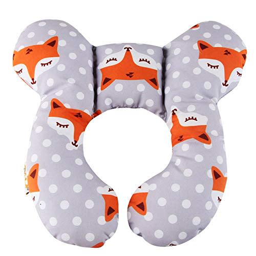 Liyic Baby Travel Pillow, Infant Head and Neck Support Pillow for Car Seat, for 0-3 Years Old Baby (Gray Fox)