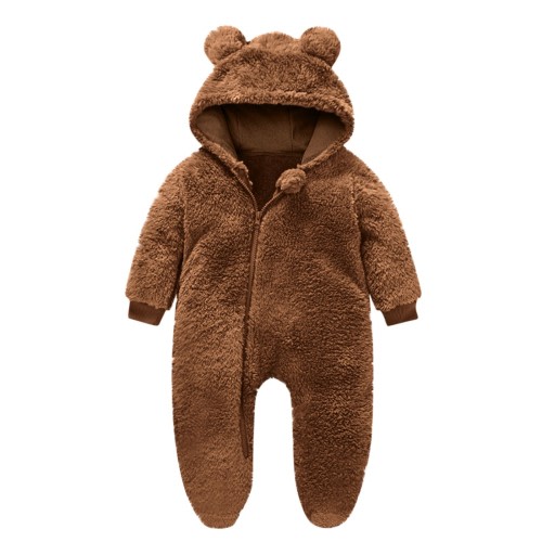Winter Baby Clothes Warm Fleece Thick Onesie Ear Hooded Jumpsuits Newborn Boys Girls Romper Kids Coats Jackets