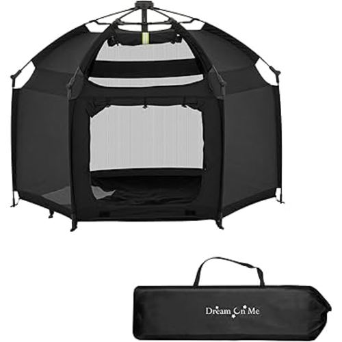Dream On Me Pop Up Children Playpen in Noir Black, Easy Set Up Playpen for Babies and Toddlers, Breathable Mesh Sides, One Hand Easy Fold Baby Playpen, Travel Bag Included