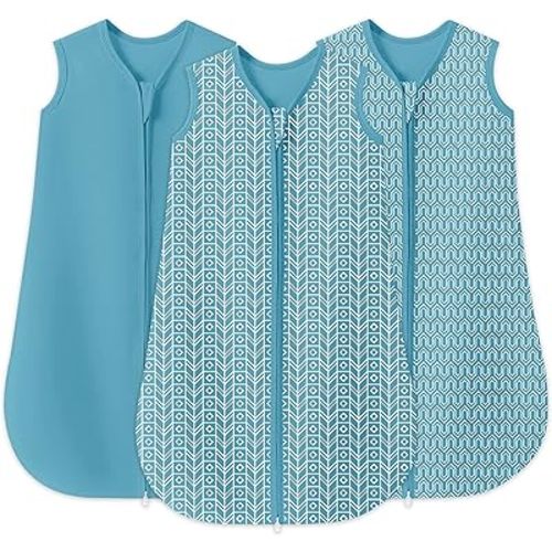 SWEET DOLPHIN Baby Sleep Sack 0-6 Months - 100% Cotton 2-Way Zipper TOG 0.5 Infant Wearable Blanket, Newborn Essentials Toddler 3 Pack Sleeping Sacks - Peacock Blue