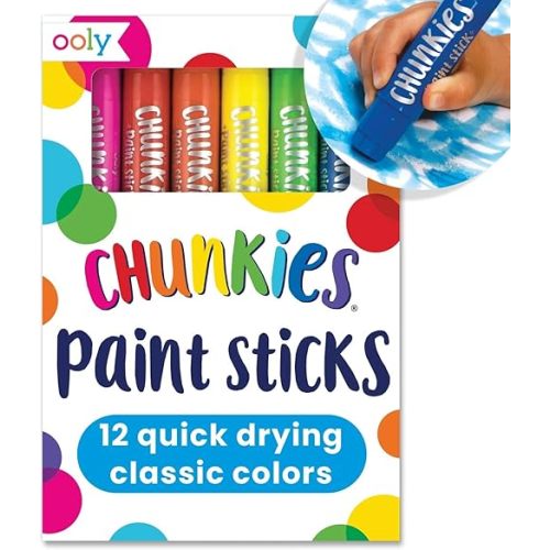 Ooly Chunkies 12 Mess Free Paint Sticks For Kids, Tempera Paint Sticks Kid Safe Colors, No Mess Quick Drying Art Supplies for Toddlers and Kids