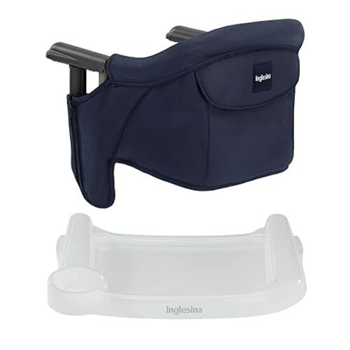 Inglesina Fast Table Chair - Navy + Fast Dining Tray - Portable Baby High Chair - for Babies & Toddlers up to 37 lbs - Fits Tables 0.8'' to 3.5'' Thick - Compact & Easy to Use - Travel Bag Included