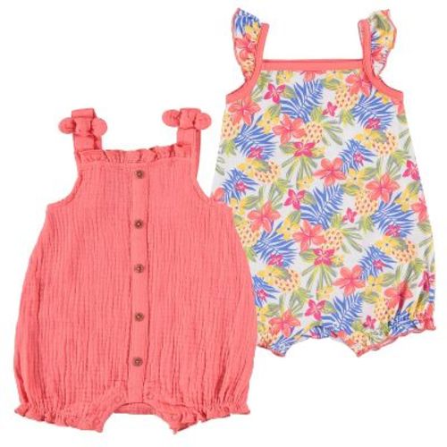 Chick Pea Baby Girl Romper Newborn Essentials Ruffle Sleeve 2 Pc Set Floral Pink Candy Cane 3-6m - Pink Candy Cane